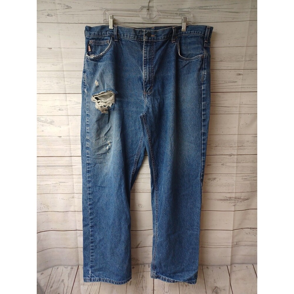 Carhartt Mens Straight Leg Relaxed Fit Jeans Blue Denim Distressed 42x32 #2112